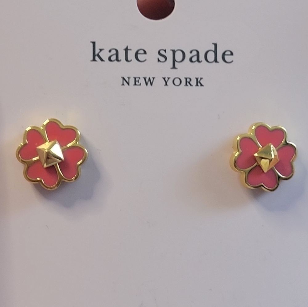 Kate Spade Spades & Studs Peach Nectar Enamel Earrings NWT